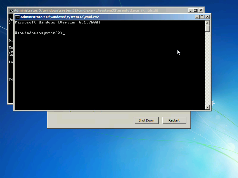 recovery mode cmd.exe window example